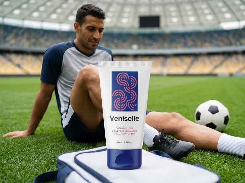 Gambe di ciclista in posizione di recupero con crema Veniselle